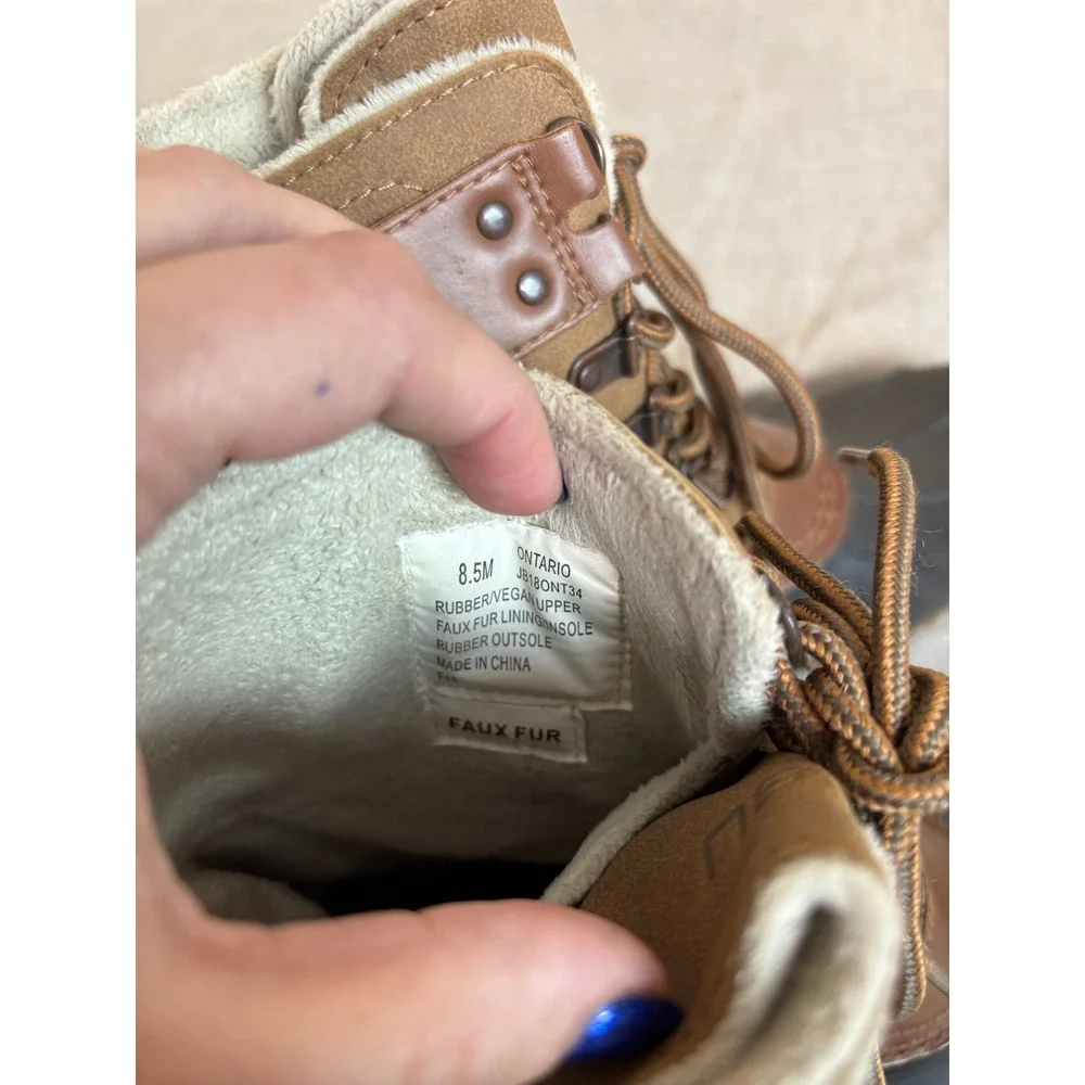JBU Ontario Duck Boots Womens 8.5M Brown Weather Ready Faux Fur Vegan Leather